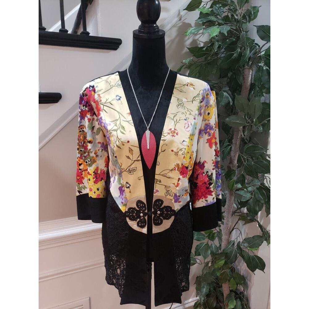 Vintage Violet Kay Multicolor Floral Lace Silk Kimono Topper Cardigan Jacket 1X